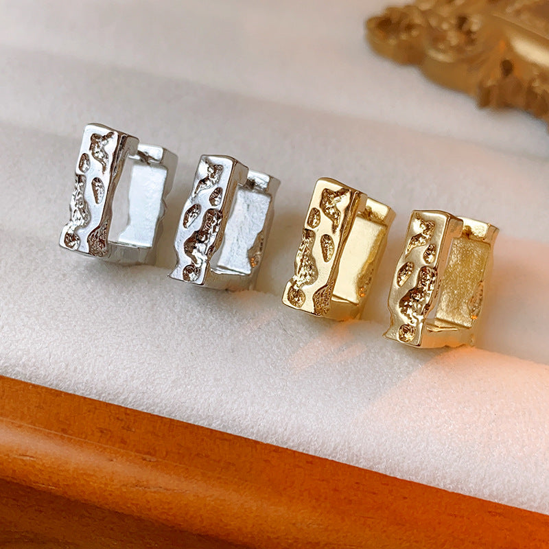 Square Erosion Hoop Earrings - Silver - Earrings - ONNNIII