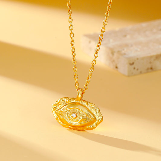 Textured Evil Eye Pendant Necklace - 18K Gold Vermeil - Necklace - ONNNIII