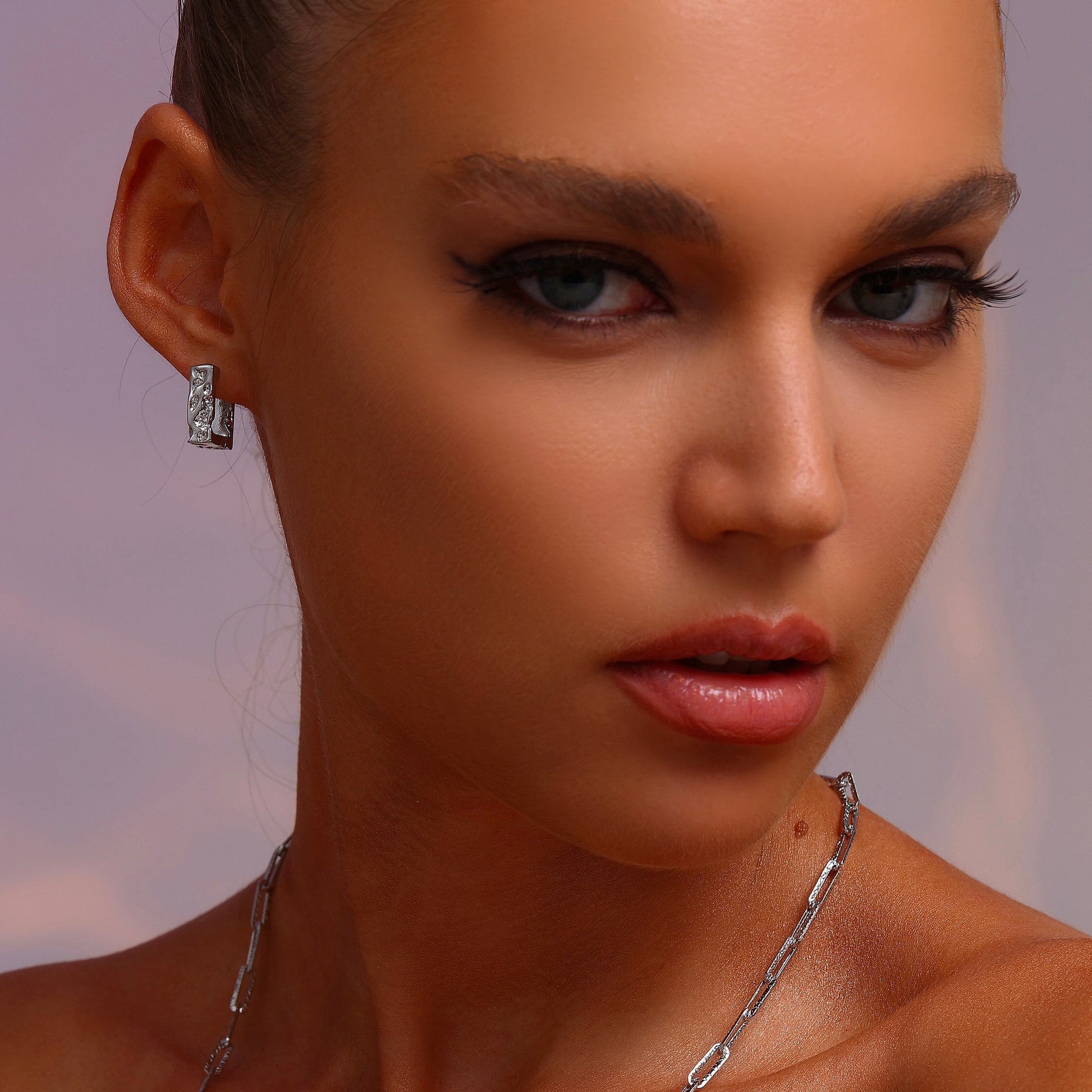 Square Erosion Hoop Earrings - Silver - Earrings - ONNNIII