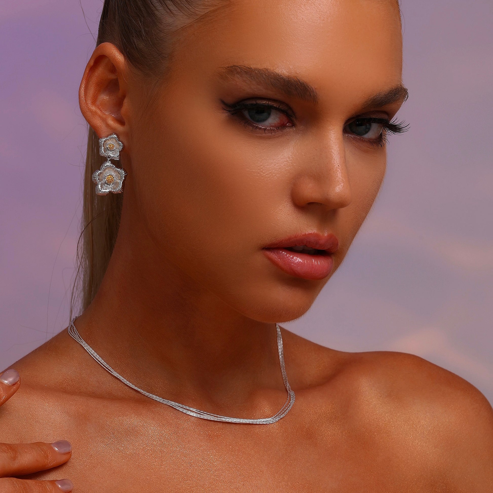 Dual Flower Drop Earrings - Earrings - ONNNIII