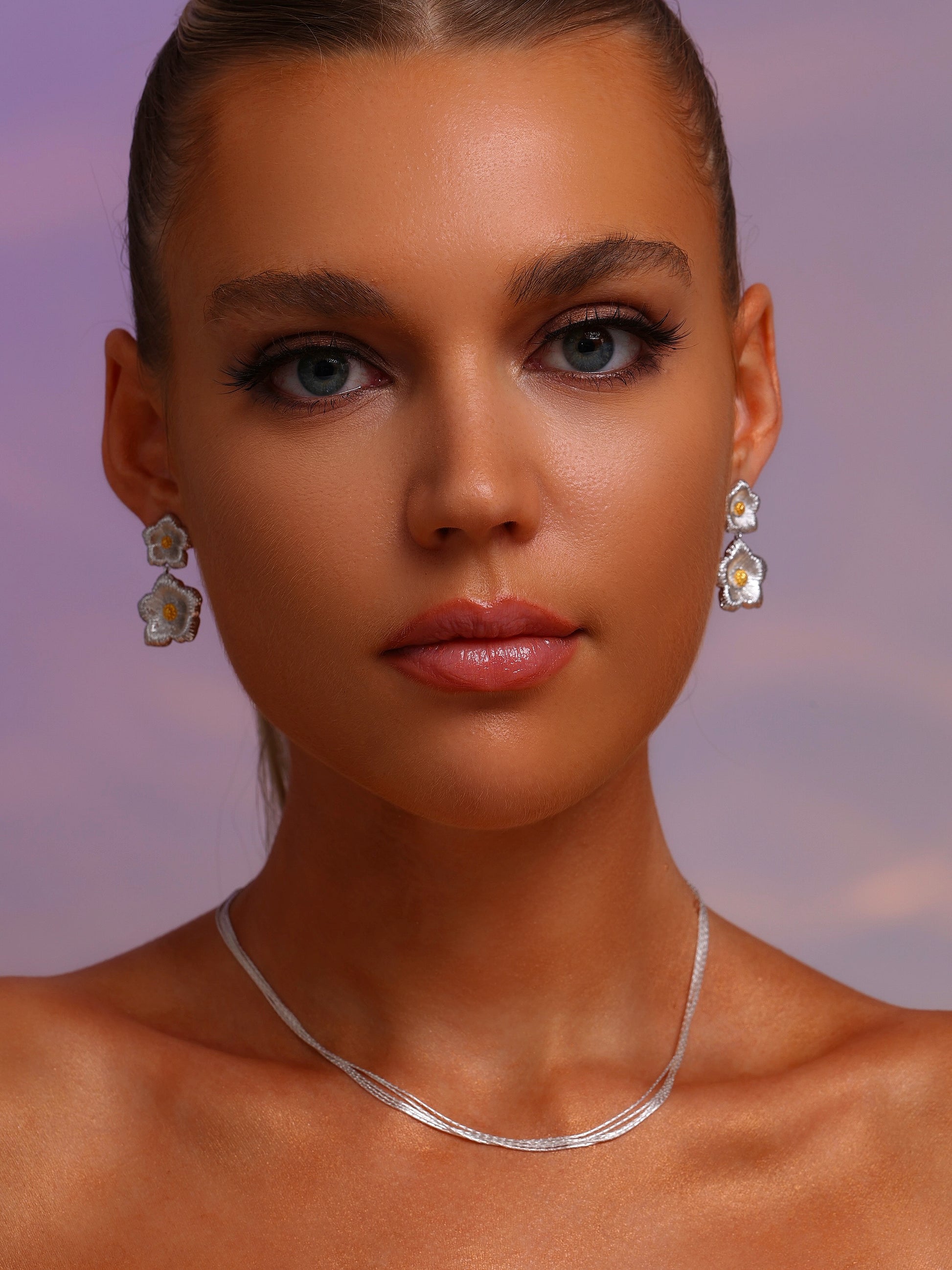 Dual Flower Drop Earrings - Earrings - ONNNIII