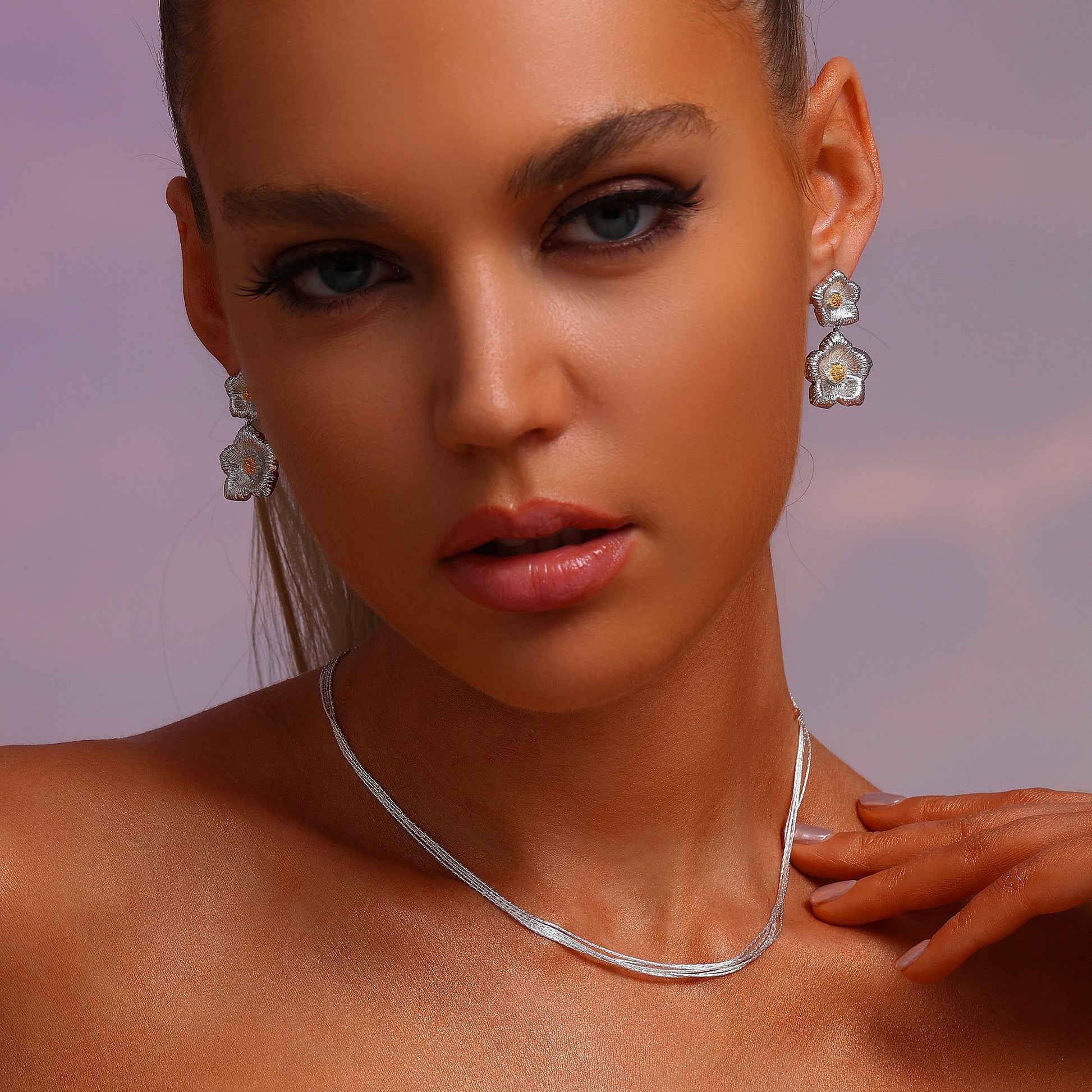 Dual Flower Drop Earrings - Earrings - ONNNIII