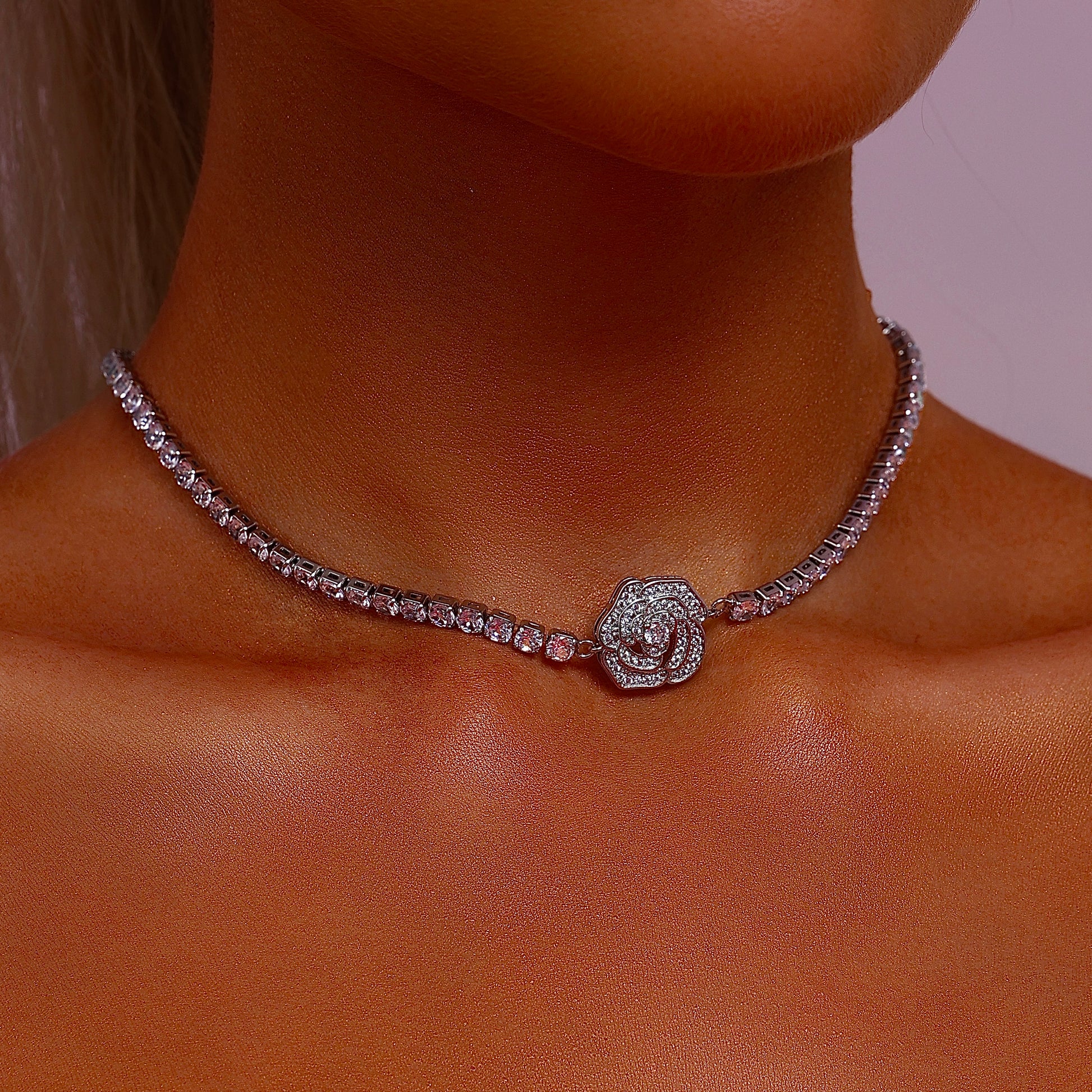 Rose Pendant Tennis Choker Necklace - Necklace - ONNNIII