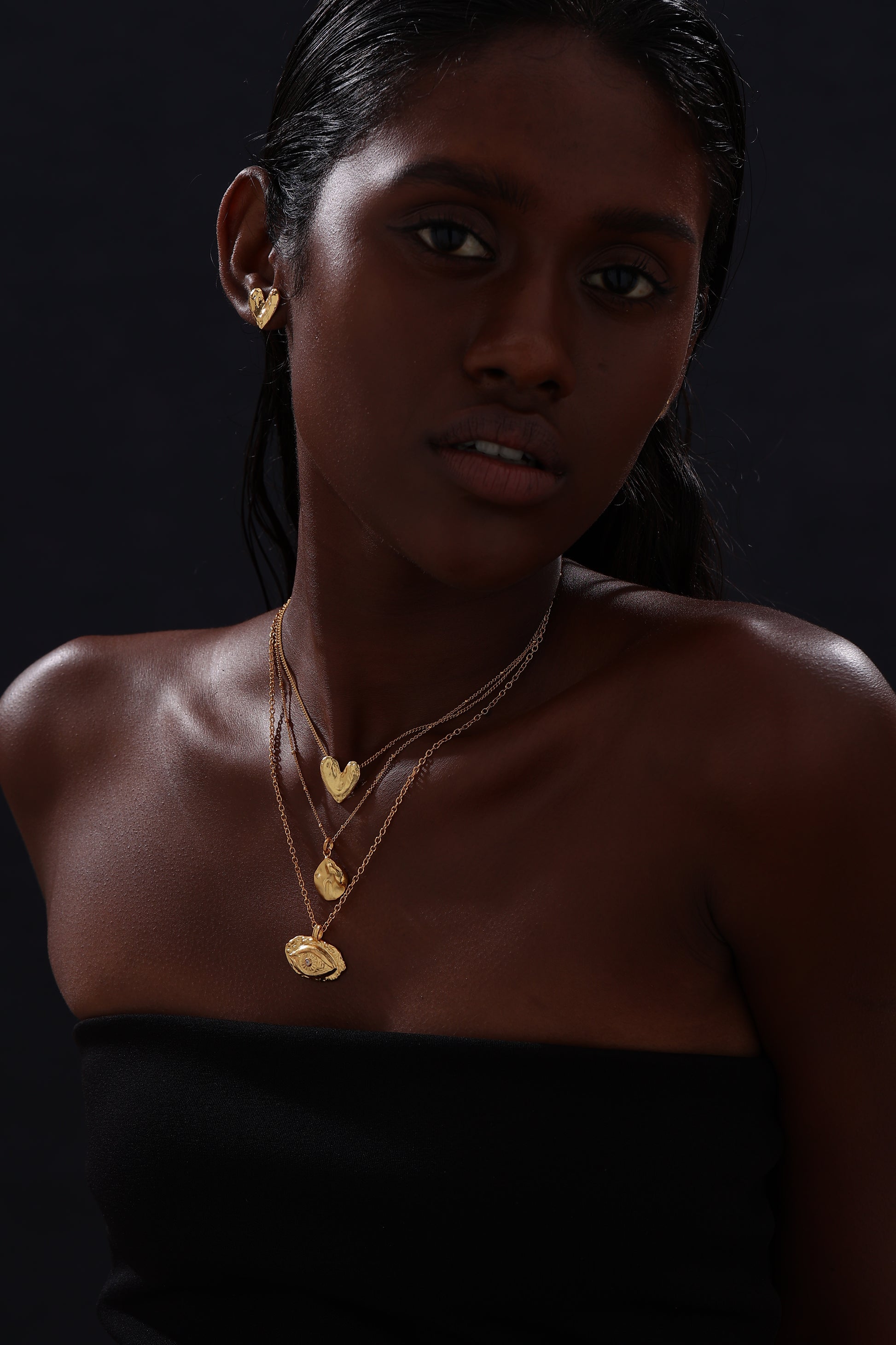 Textured Evil Eye Pendant Necklace - 18K Gold Vermeil - Necklace - ONNNIII