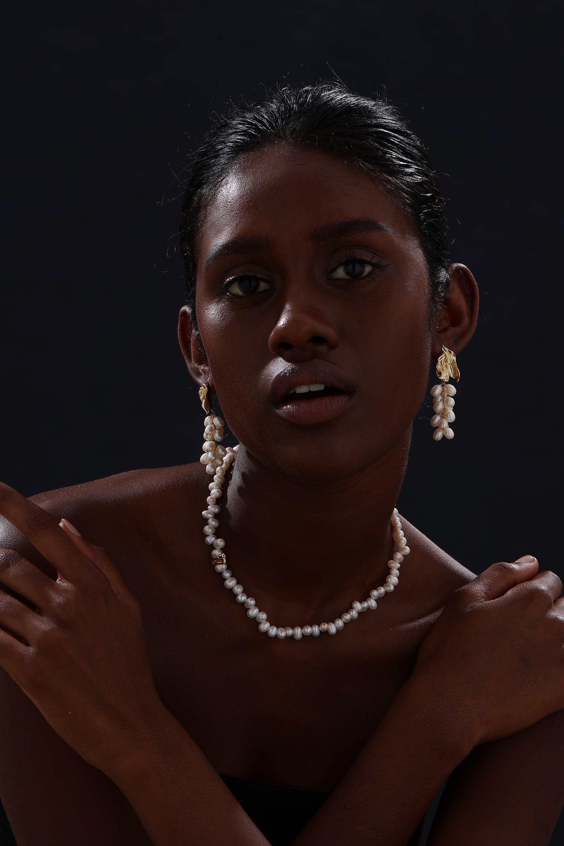 Freshwater Pearl Cluster Drop Earrings - Earrings - ONNNIII