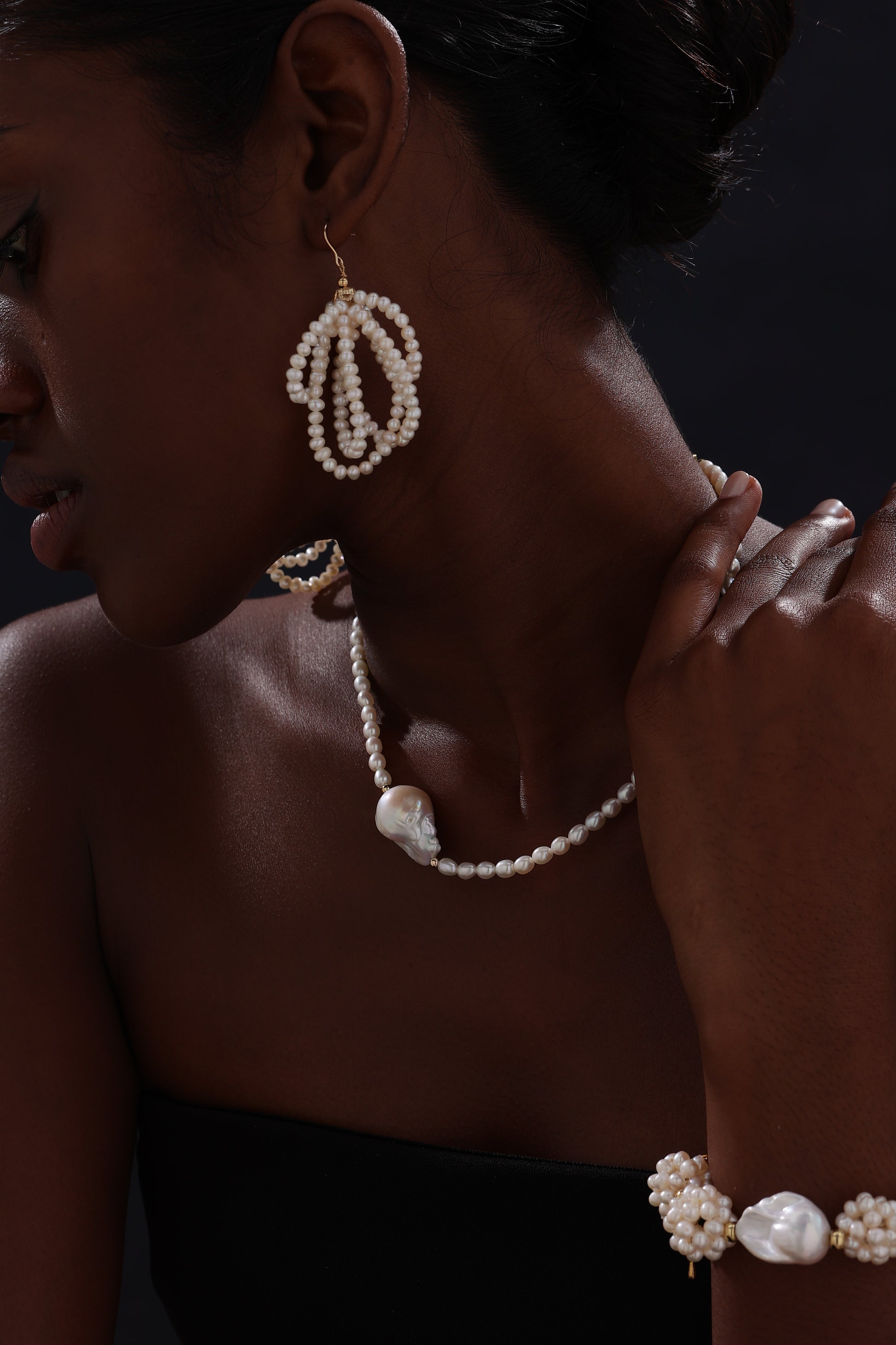 Freshwater Pearl Chandelier Wire Hook Earrings - Earrings - ONNNIII