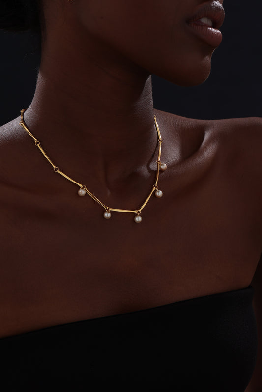 Bamboo Pearl Necklace - 22K Gold Vermeil - Necklace - ONNNIII