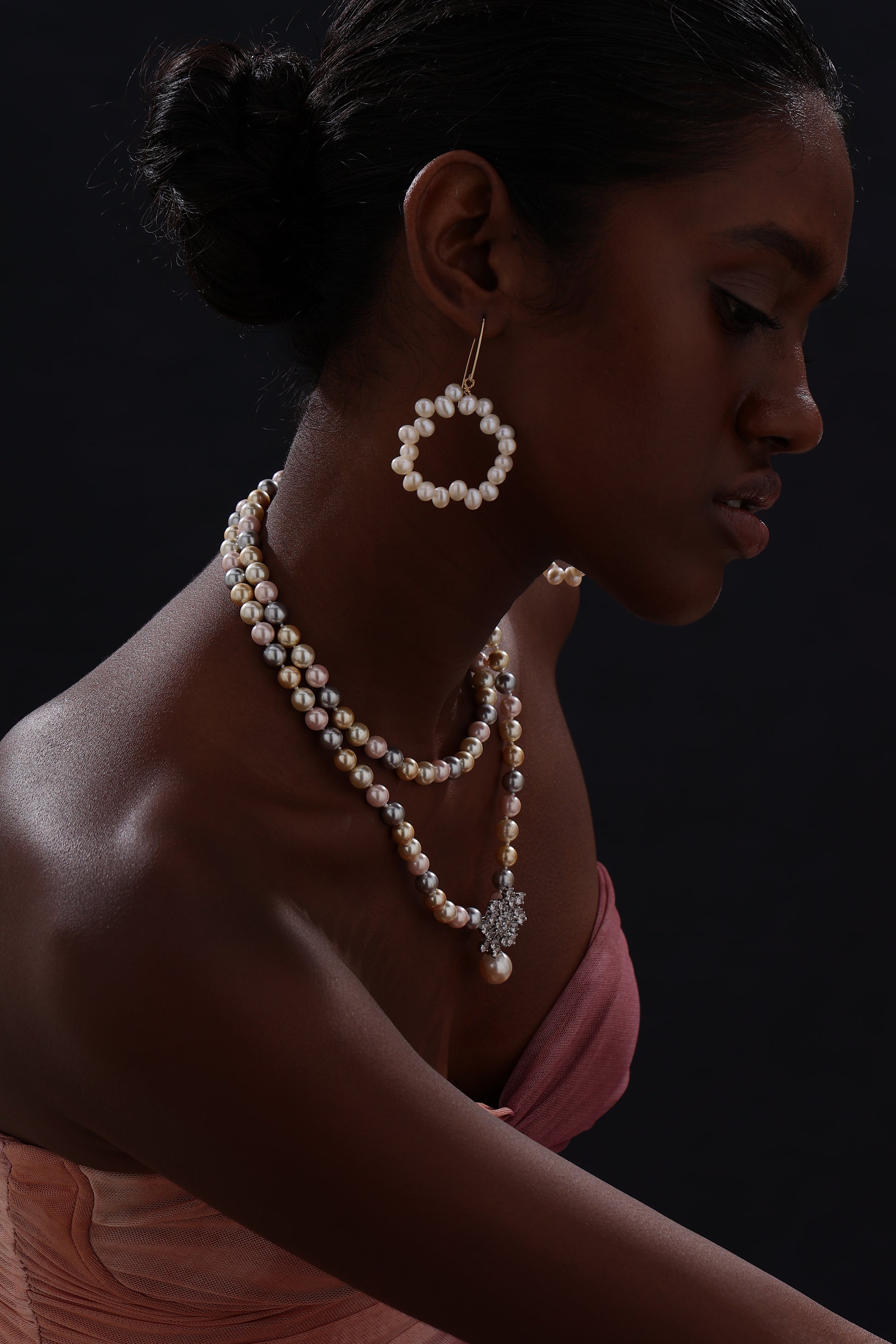 Snow Flower Pearl Drop Necklace - 4 Ways to Wear - Multicolour - Long Necklace - ONNNIII