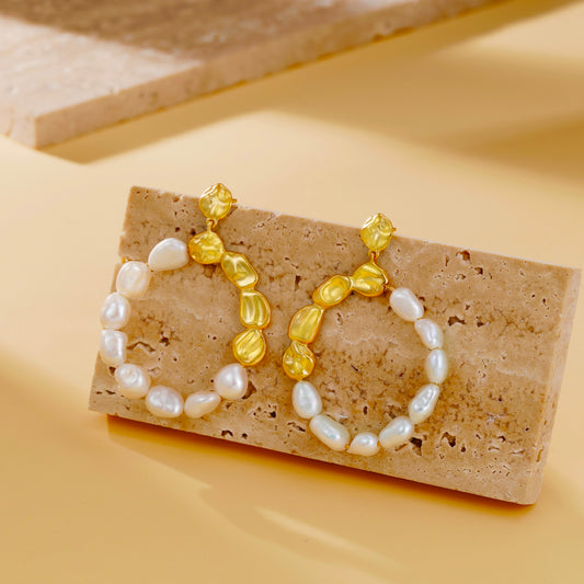 Keshi Pearl Drop Stud Earrings - 22K Gold Vermeil - Earrings - ONNNIII