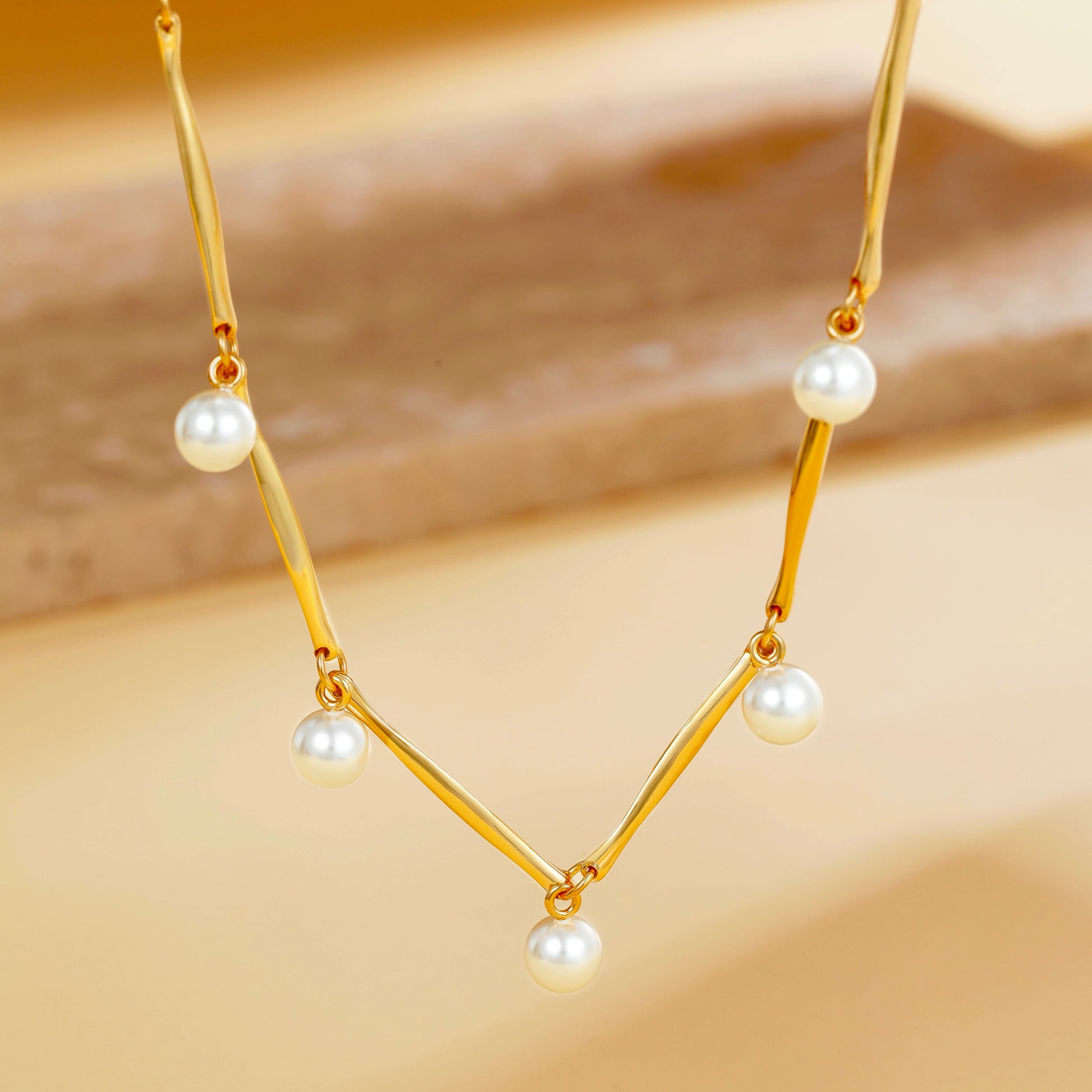Bamboo Pearl Necklace - 22K Gold Vermeil - Necklace - ONNNIII