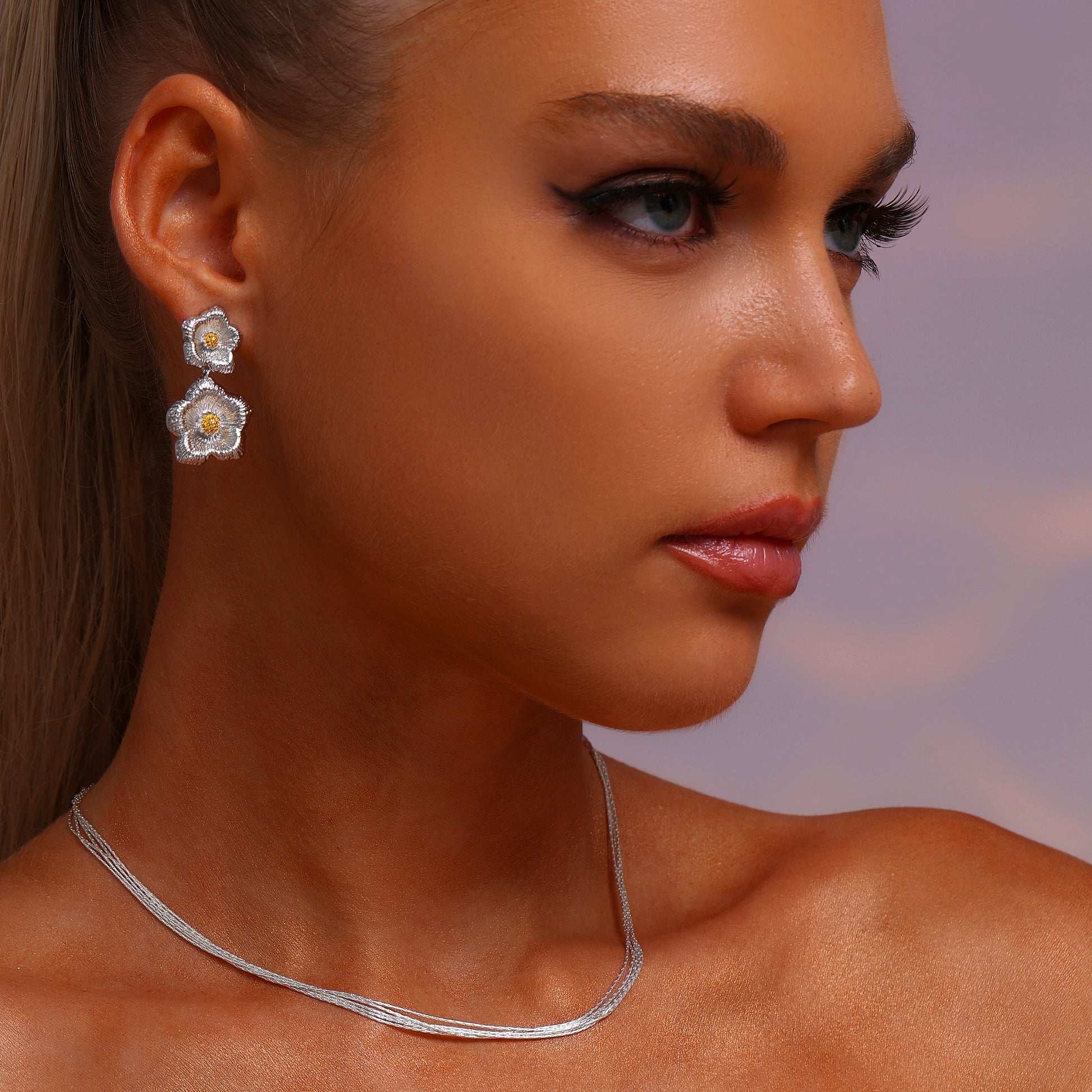 Dual Flower Drop Earrings - Earrings - ONNNIII