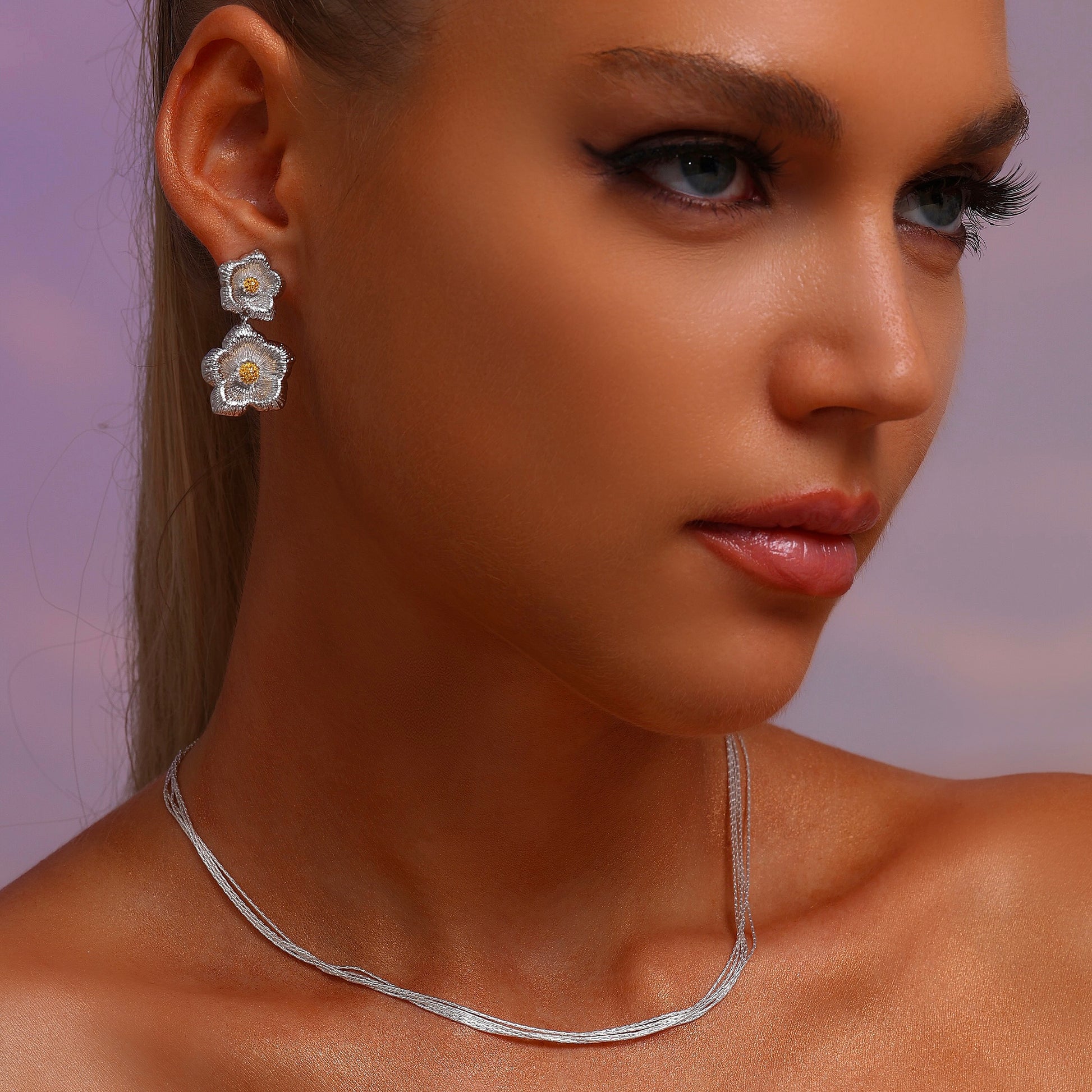 Dual Flower Drop Earrings - Earrings - ONNNIII