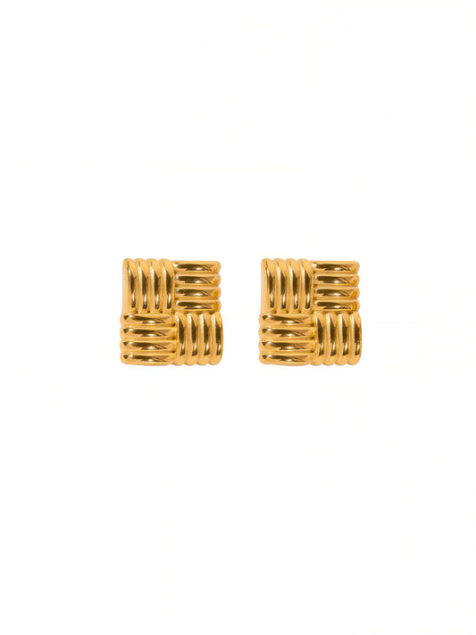 Square Textured Stud Earrings | Gold