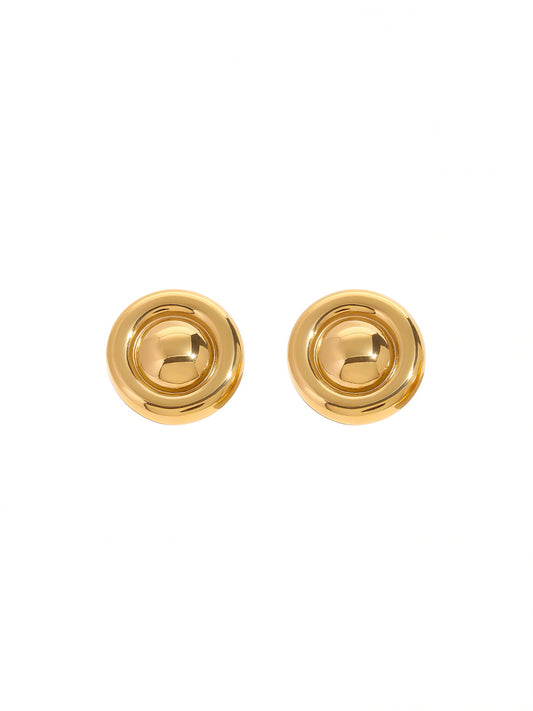 Retro Round Stud Earrings | Gold