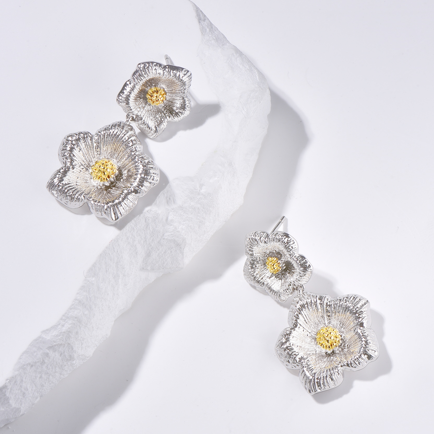 Dual Flower Drop Earrings - Earrings - ONNNIII