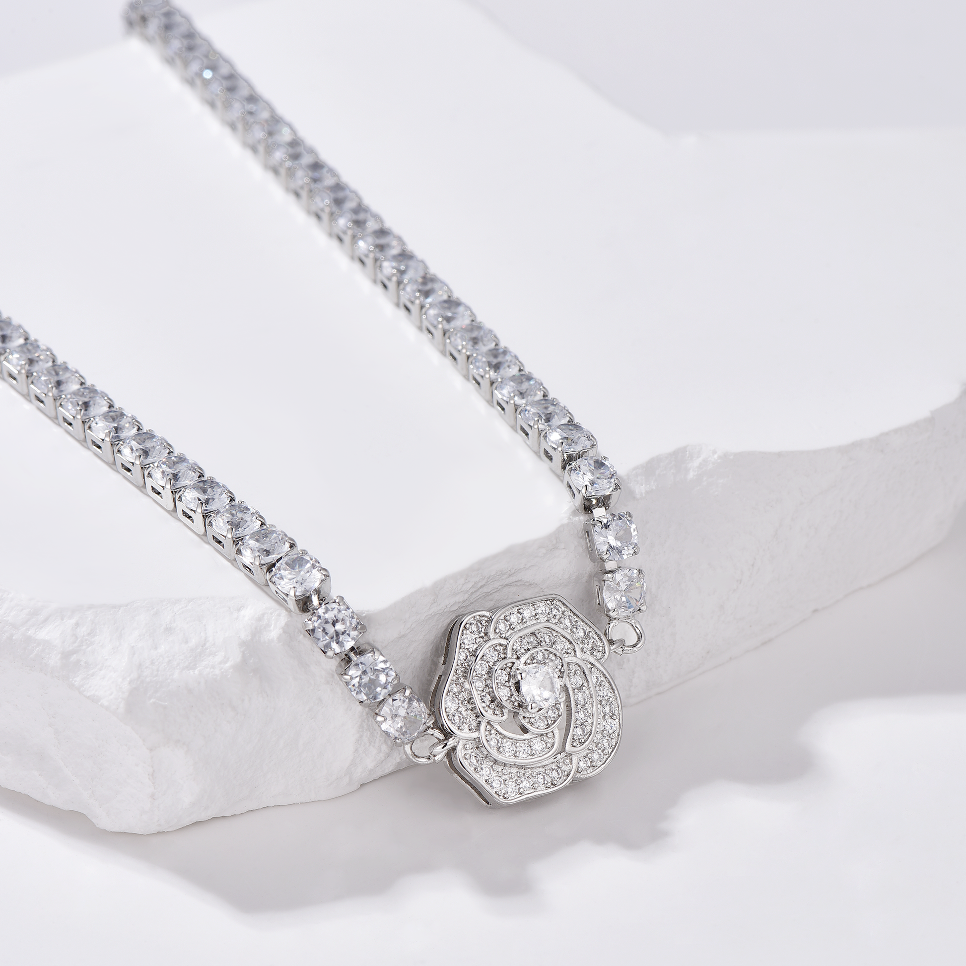 Rose Pendant Tennis Choker Necklace - Necklace - ONNNIII