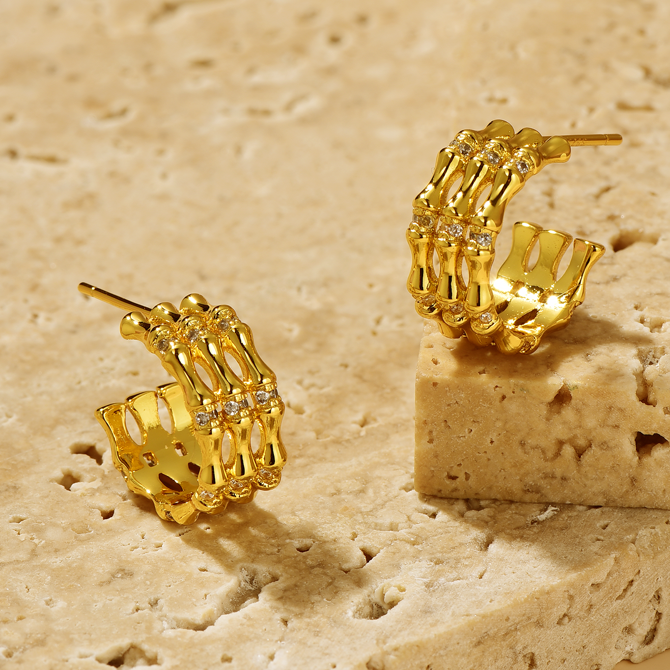 Bamboo Triple Band Stud Earrings - Earrings - ONNNIII