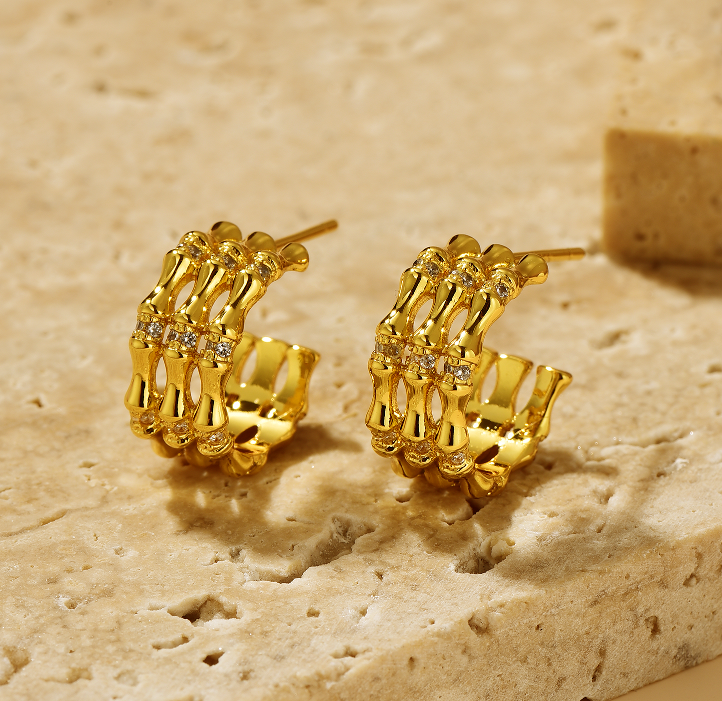 Bamboo Triple Band Stud Earrings - Earrings - ONNNIII