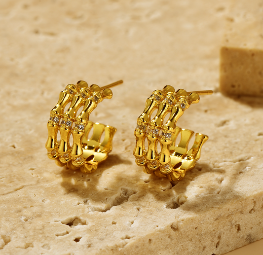 Bamboo Triple Band Stud Earrings - Earrings - ONNNIII
