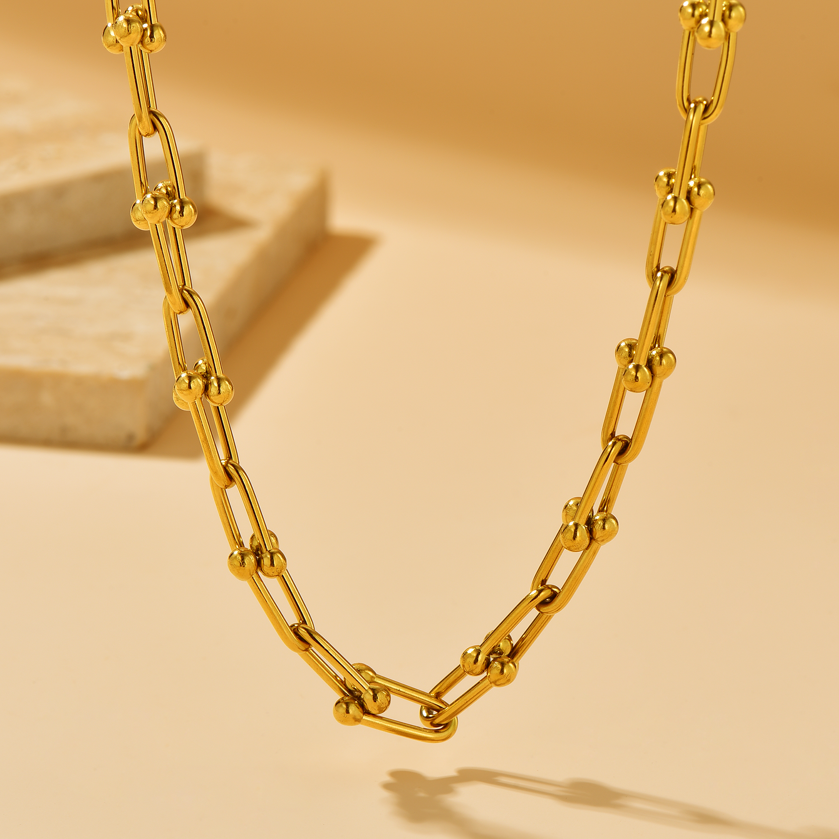 Curb Chain Necklace 18K Gold Plated Waterproof Tarnish free