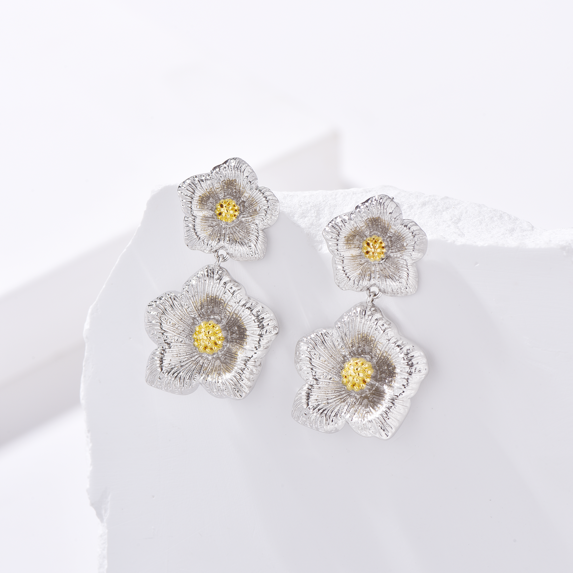 Dual Flower Drop Earrings - Earrings - ONNNIII