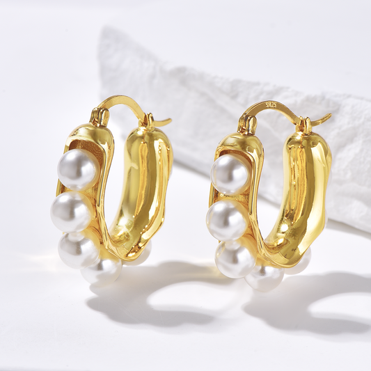 Pearl Hoop Earrings - Gold - Earrings - ONNNIII