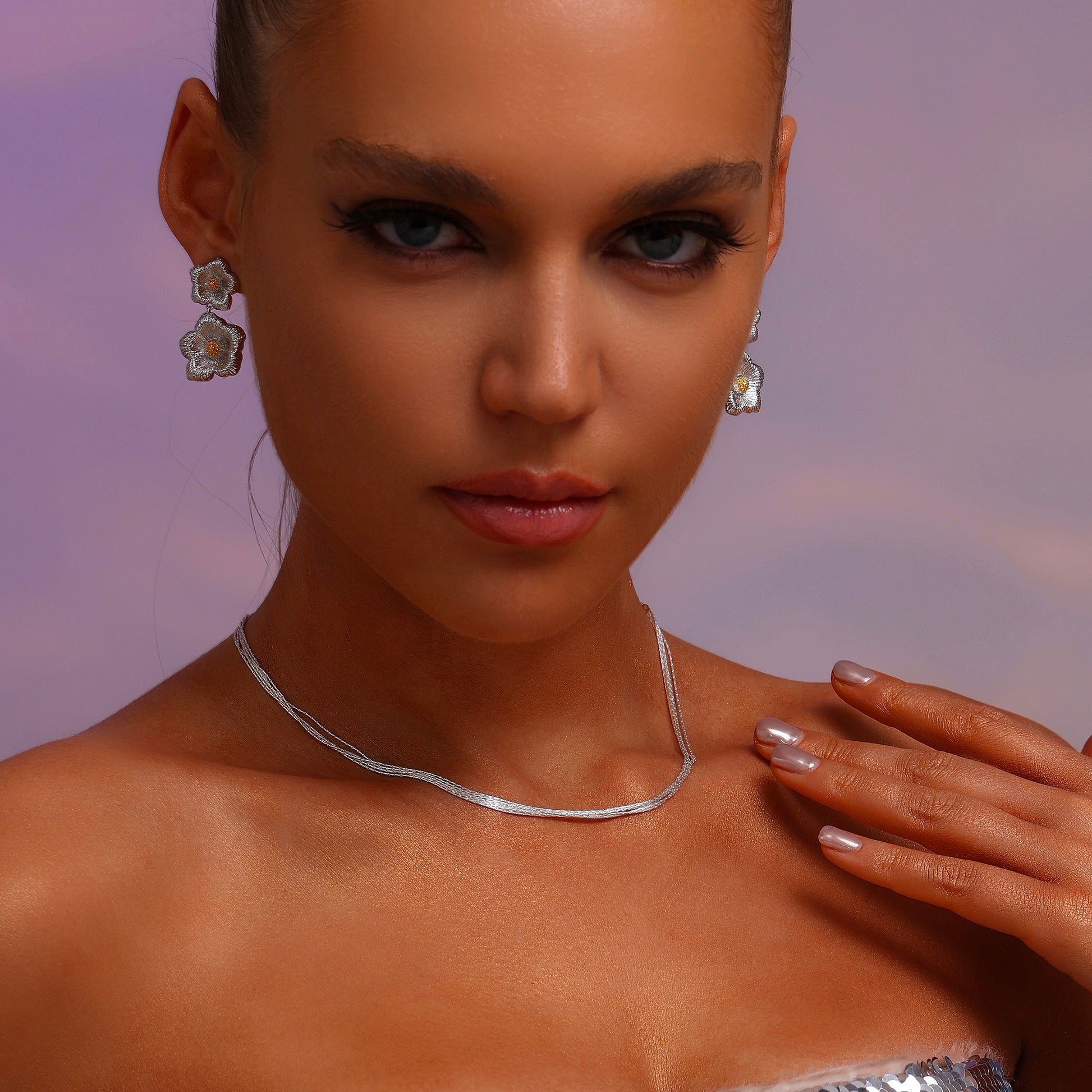 Dual Flower Drop Earrings - Earrings - ONNNIII