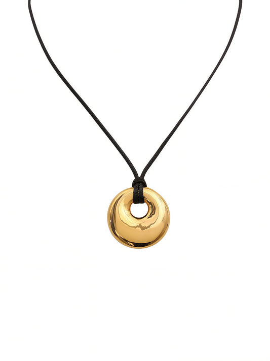 Circle Pendant Rope Necklace|Gold