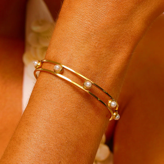 Hollow Pearl Cuff Bangle - Gold - Bracelet - ONNNIII
