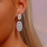 Double Oval Drop Earrings with Dual Pear Cut High Carbon Diamonds - Rhodium Plated Sterling Silver - Earrings - ONNNIII