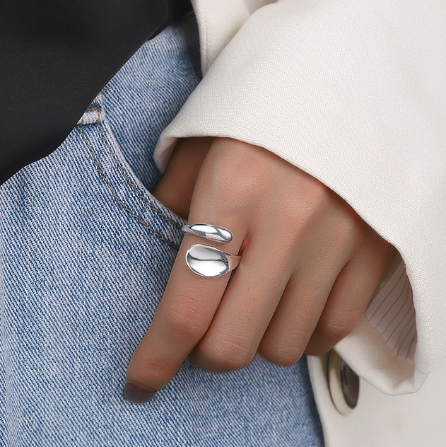Wave Open Ring - Rhodium Plated Sterling Silver - Hypoallergenic - Ring - ONNNIII