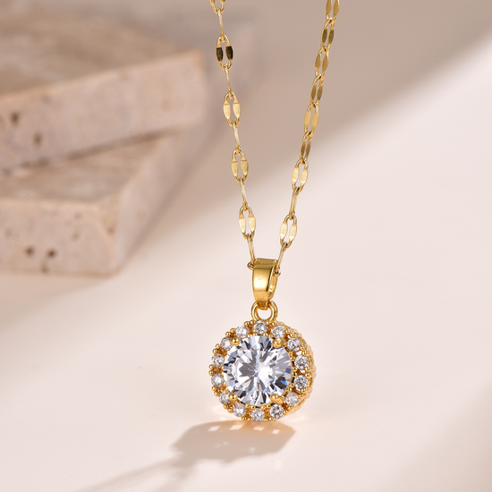 Halo Round Cut CZ Pendant Necklace - Necklace - ONNNIII