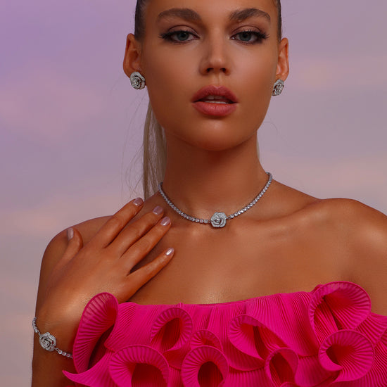 Rose Pendant Tennis Choker Necklace - Necklace - ONNNIII