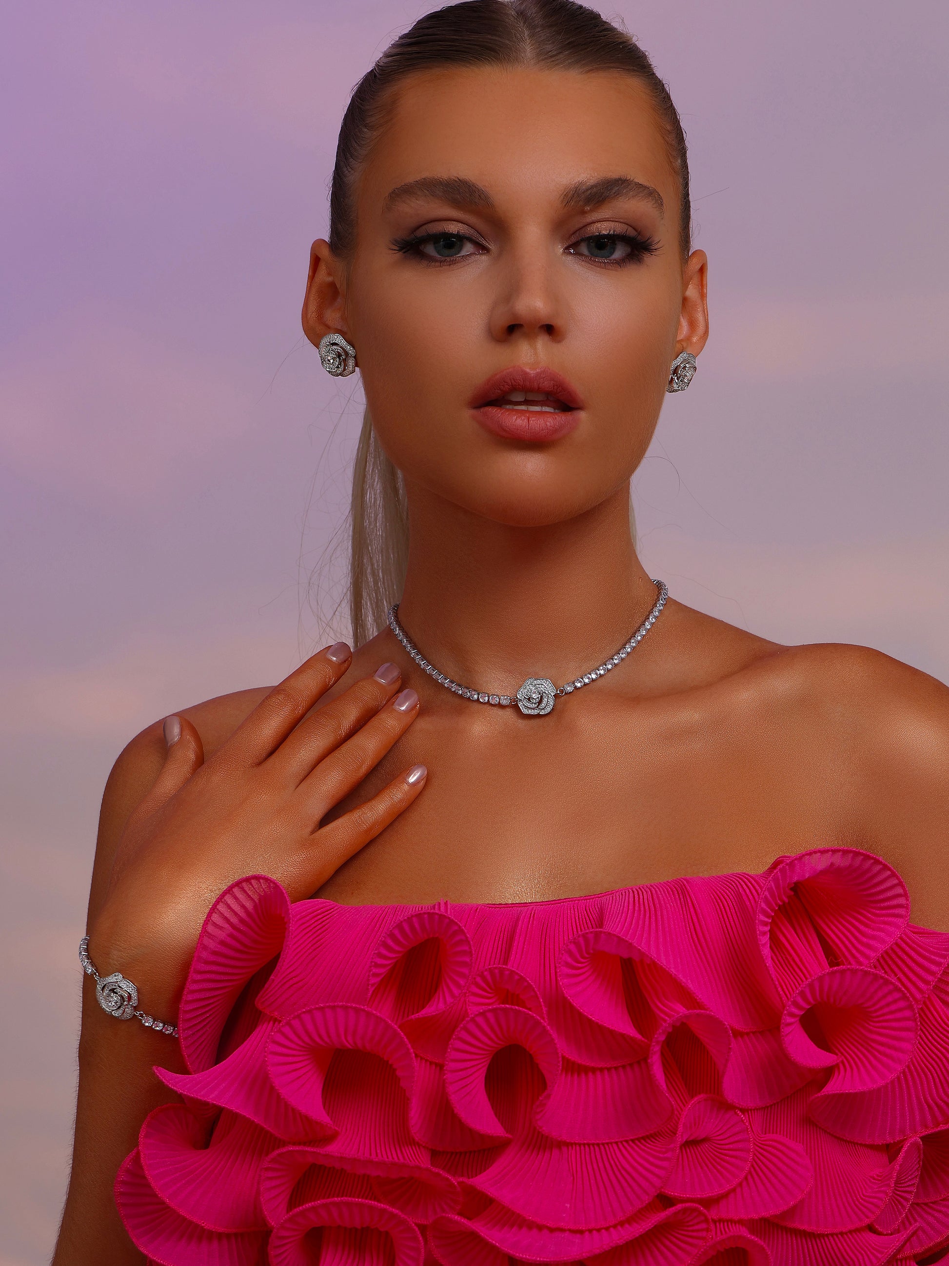 Rose Pendant Tennis Choker Necklace - Necklace - ONNNIII