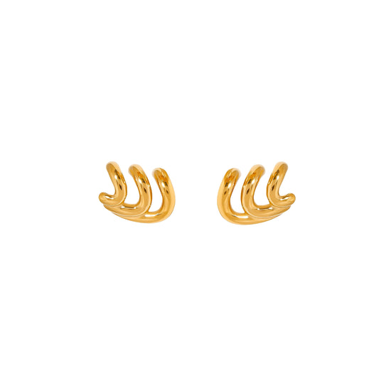 Gold earrings on a white background