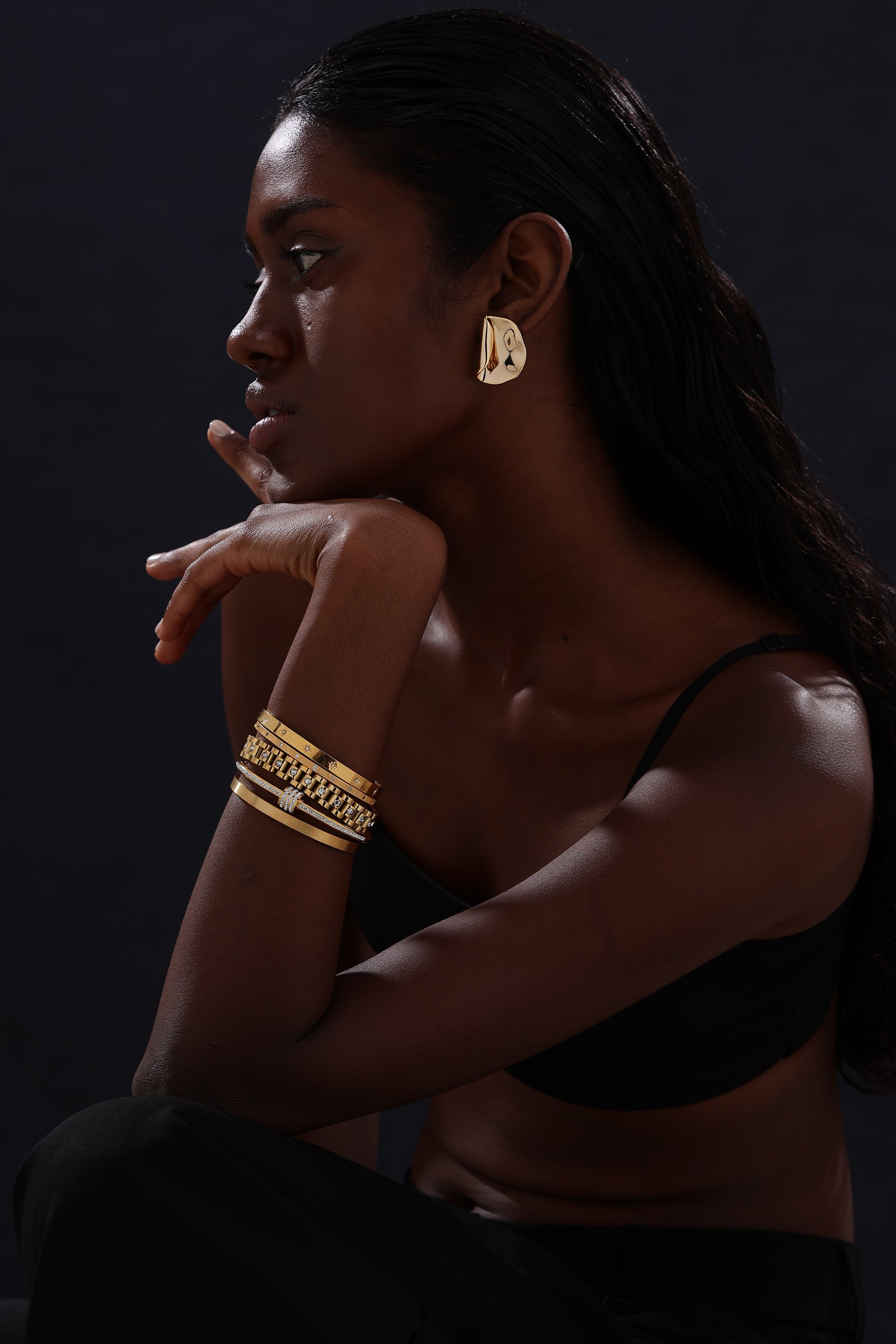 Textured Cuff Bangle - Gold - Bracelet - ONNNIII