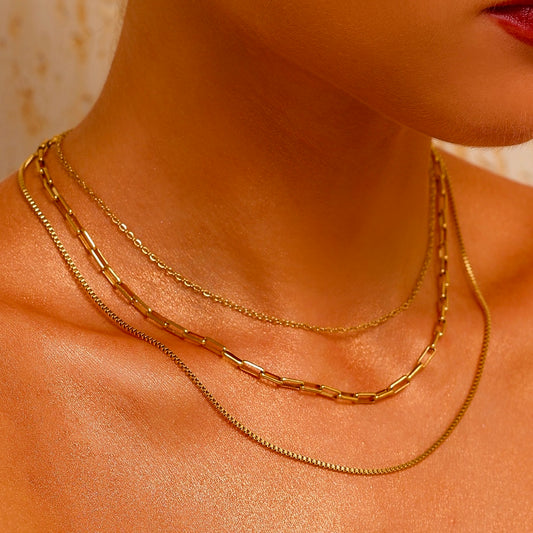 3 Layer Curb Chain Necklace - 18K Gold Plated - Hypoallergenic - Necklace - ONNNIII
