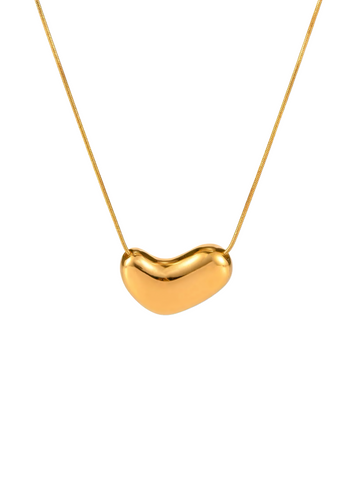 Gold heart-shaped pendant necklace on a white background