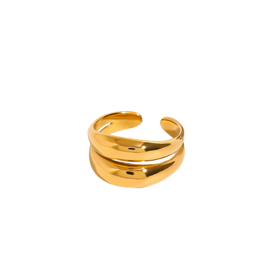 Gold open ring on a white background