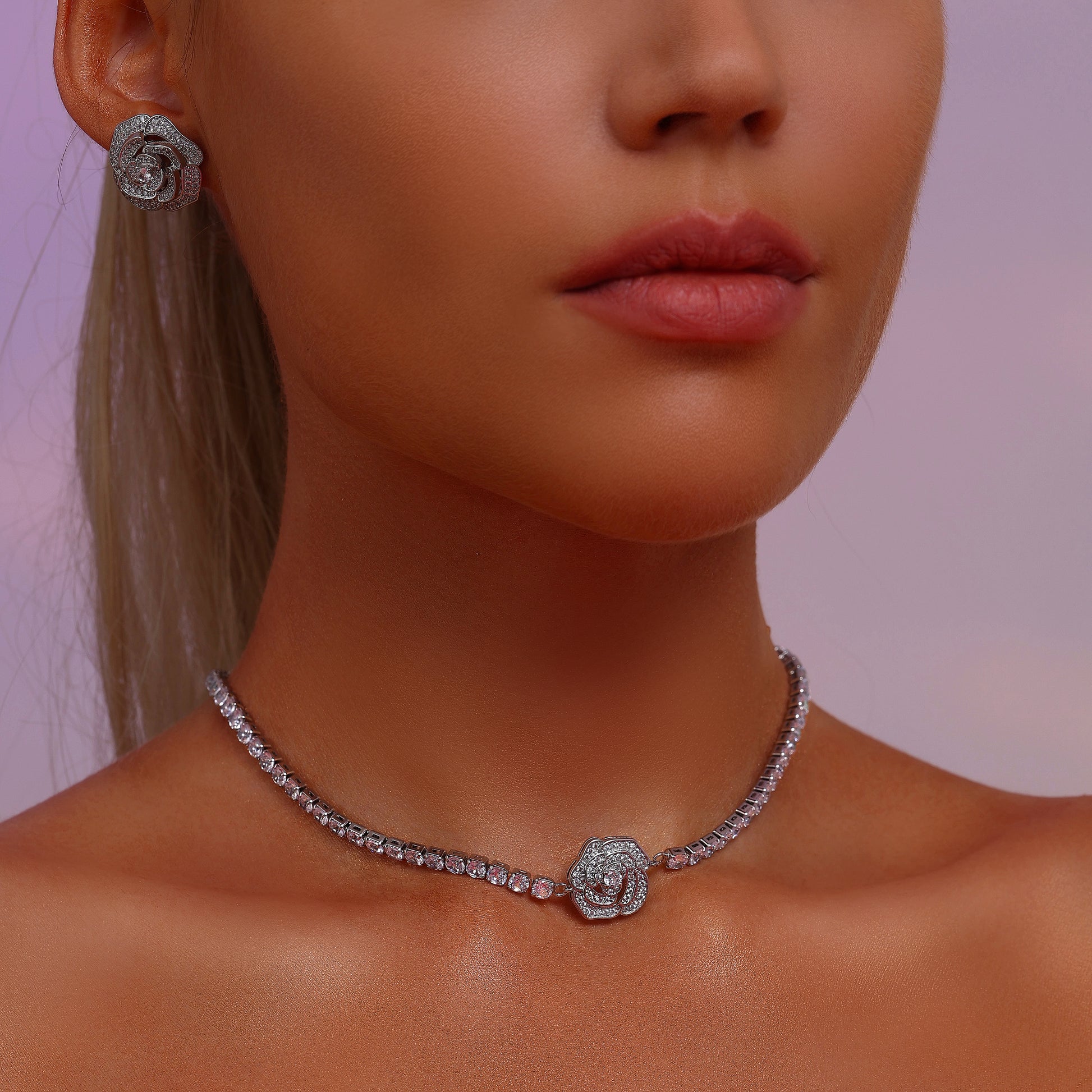 Rose Pendant Tennis Choker Necklace - Necklace - ONNNIII