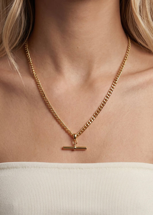 T-Bar Curb Necklace | Gold