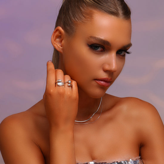 Wave Open Ring - Rhodium Plated Sterling Silver - Hypoallergenic - Ring - ONNNIII