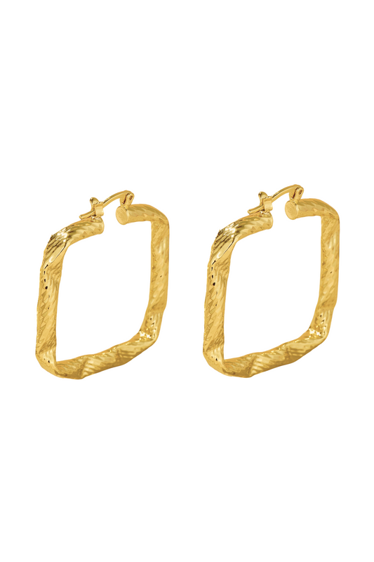 Square Twist Textured Hoop Earrings - Gold