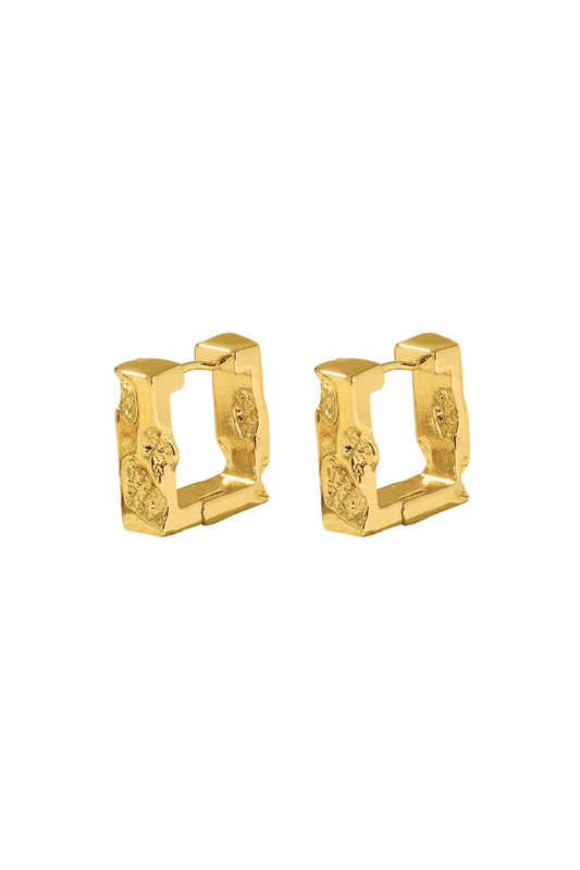Square Erosion Hoop Earrings - Gold