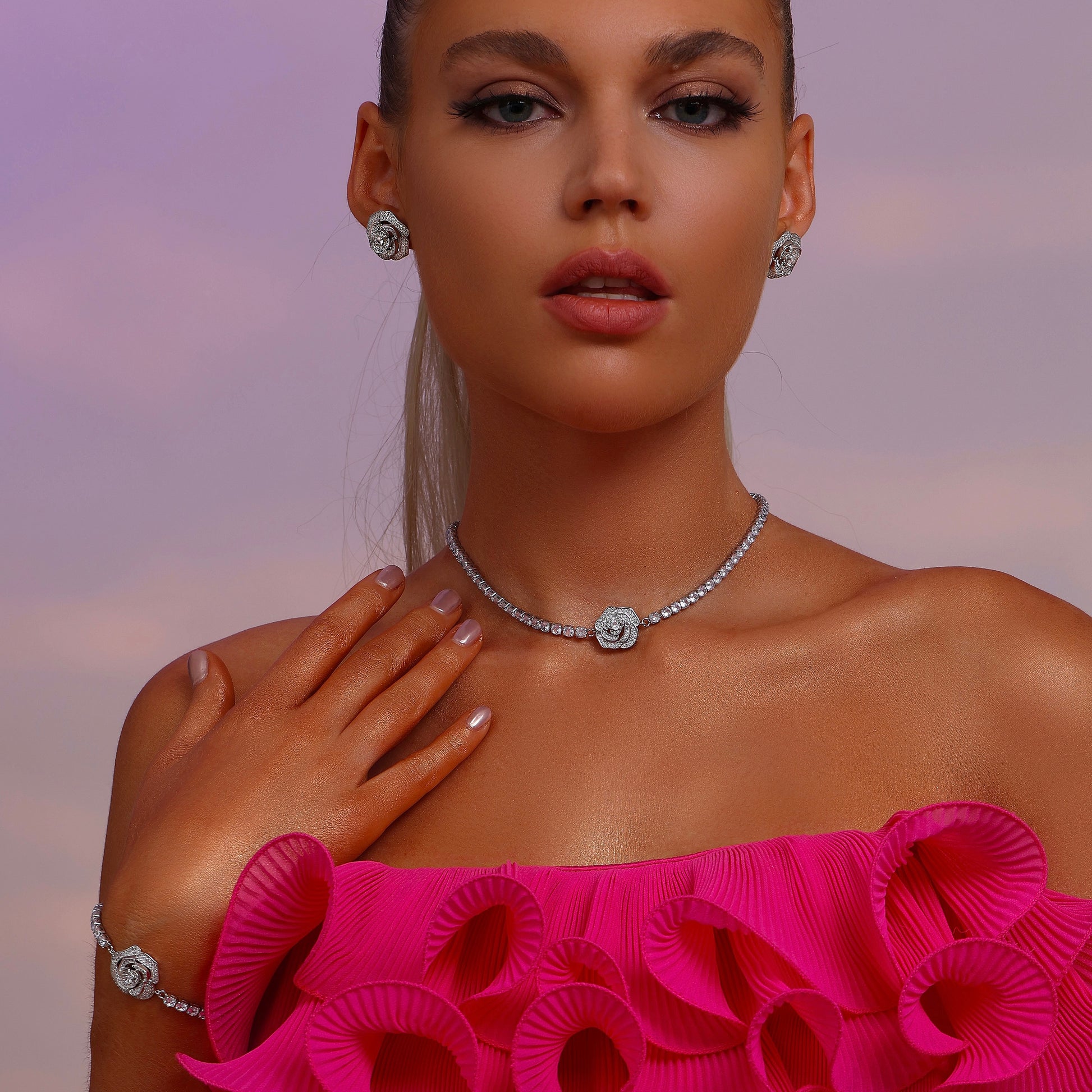 Rose Pendant Tennis Choker Necklace - Necklace - ONNNIII