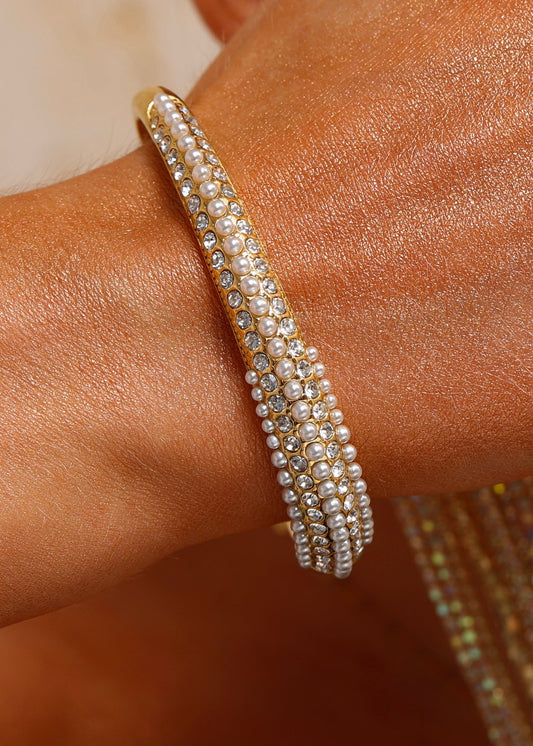 Cuff Bangle Inlaid with Pearls & CZ - Bracelet - ONNNIII