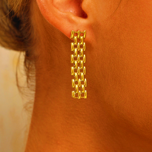 Braid Chain Drop Earrings - 18K Gold Plated - Earrings - ONNNIII