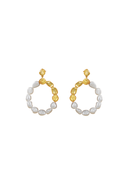 Keshi Pearl Drop Stud Earrings - 22K Gold Vermeil