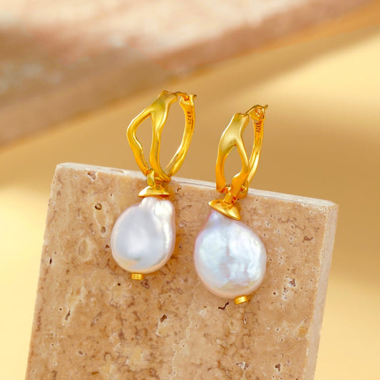 Keshi Pearl Drop Earrings - 22K Gold Vermeil - Earrings - ONNNIII