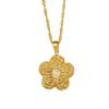 Flower Pendant Necklace Inlaid with Pearl - Gold